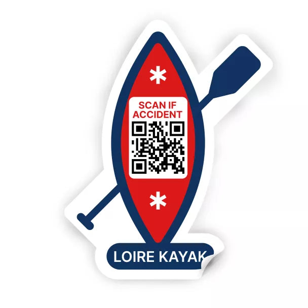 Sticker fait sur mesure pour un club de kayak, ayant la forme d'un kayak